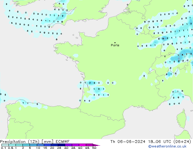 Yağış (12h) ECMWF Per 06.06.2024 06 UTC