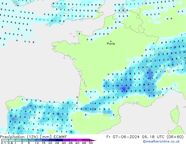 Précipitation (12h) ECMWF ven 07.06.2024 18 UTC