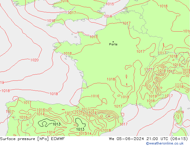 Surface pressure ECMWF We 05.06.2024 21 UTC