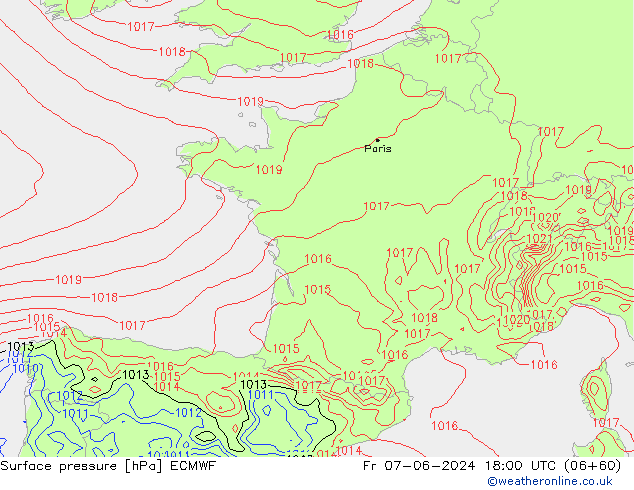 ciśnienie ECMWF pt. 07.06.2024 18 UTC