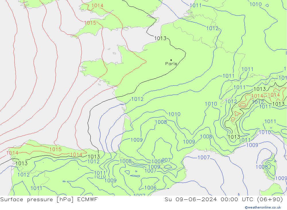 Surface pressure ECMWF Su 09.06.2024 00 UTC