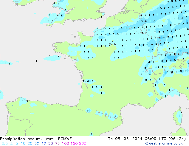 Precipitation accum. ECMWF gio 06.06.2024 06 UTC