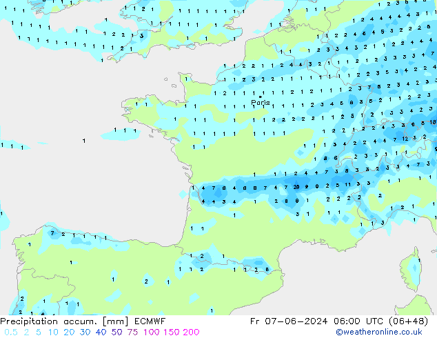 Precipitation accum. ECMWF Sex 07.06.2024 06 UTC