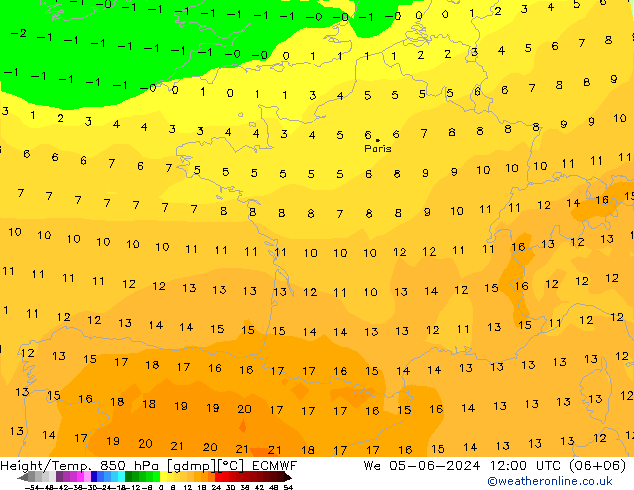 Z500/Rain (+SLP)/Z850 ECMWF mer 05.06.2024 12 UTC