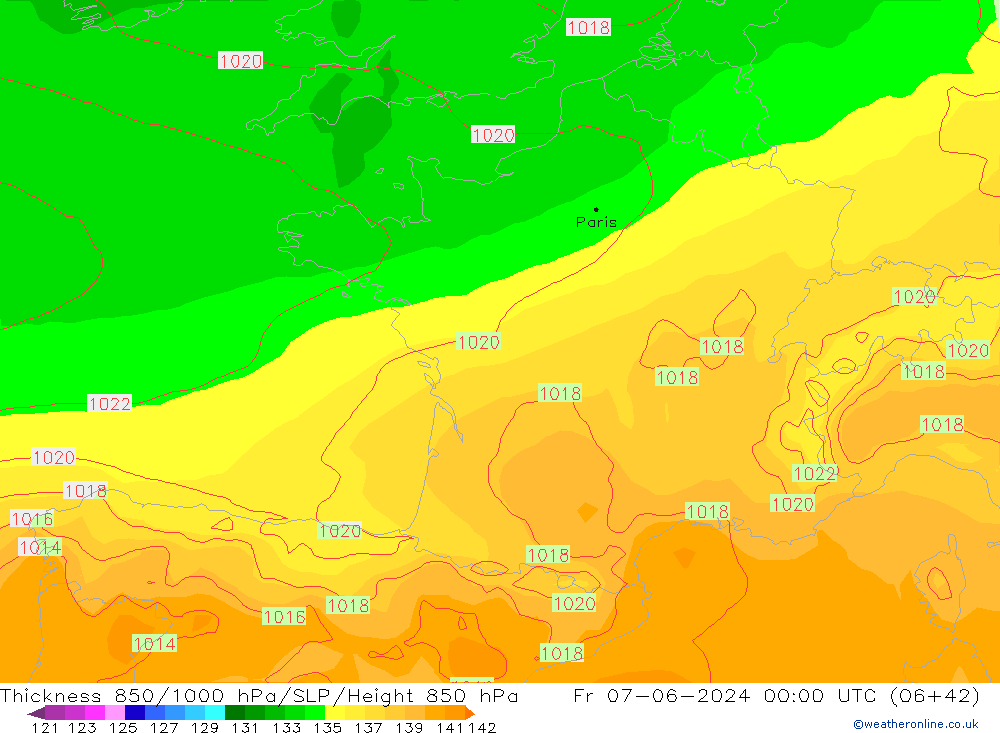 Thck 850-1000 hPa ECMWF  07.06.2024 00 UTC