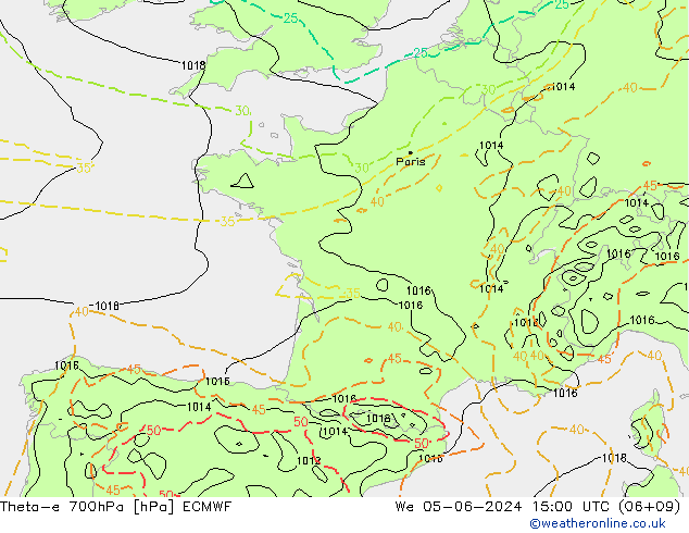 Theta-e 700hPa ECMWF mié 05.06.2024 15 UTC