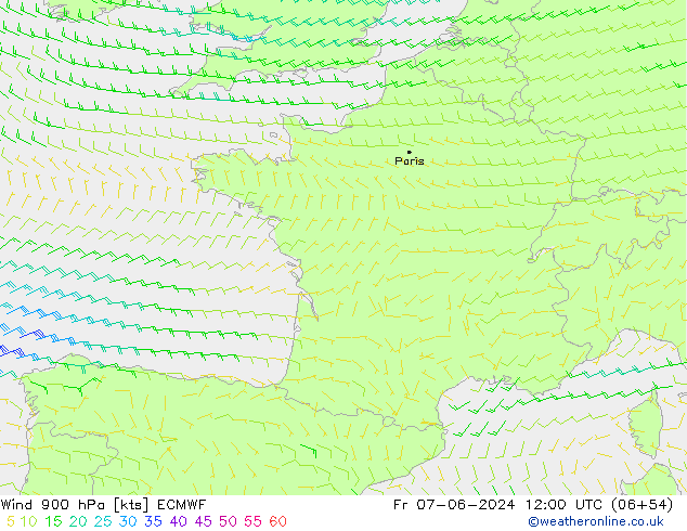 Viento 900 hPa ECMWF vie 07.06.2024 12 UTC