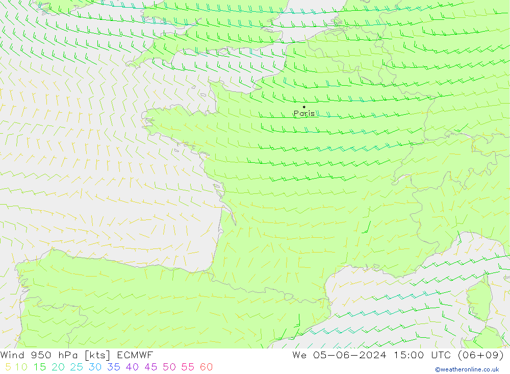 Viento 950 hPa ECMWF mié 05.06.2024 15 UTC