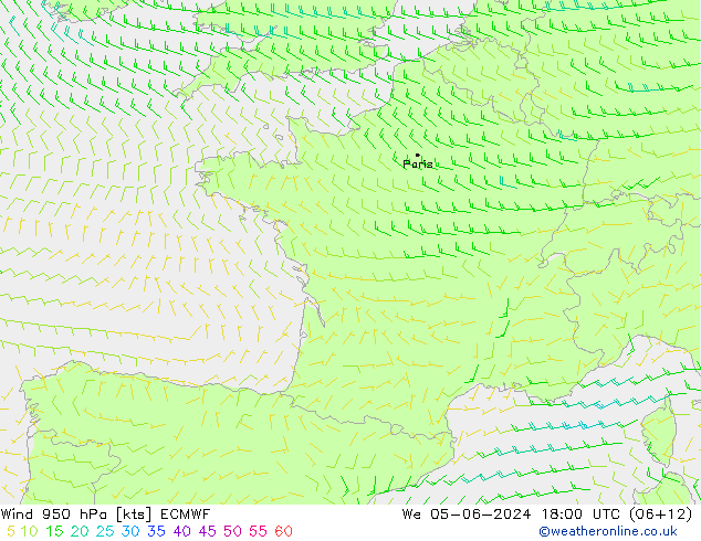 Vent 950 hPa ECMWF mer 05.06.2024 18 UTC