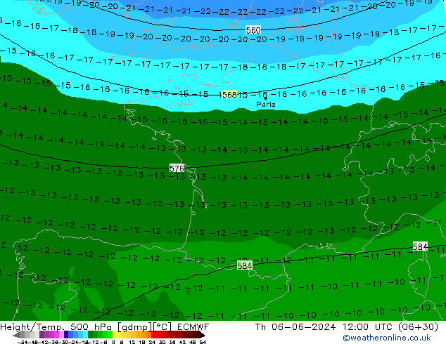 Z500/Rain (+SLP)/Z850 ECMWF gio 06.06.2024 12 UTC