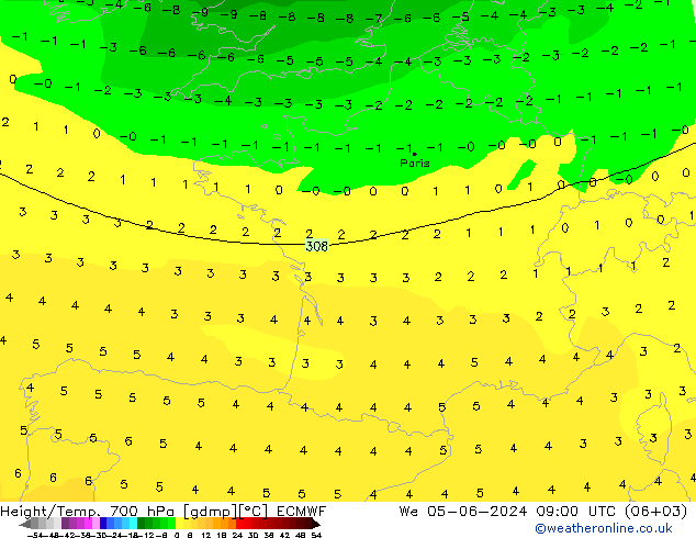 Yükseklik/Sıc. 700 hPa ECMWF Çar 05.06.2024 09 UTC