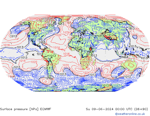 Atmosférický tlak ECMWF Ne 09.06.2024 00 UTC