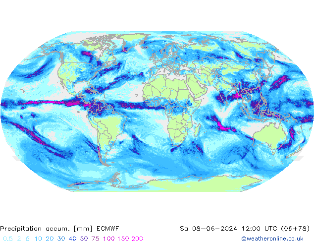 Precipitation accum. ECMWF sab 08.06.2024 12 UTC