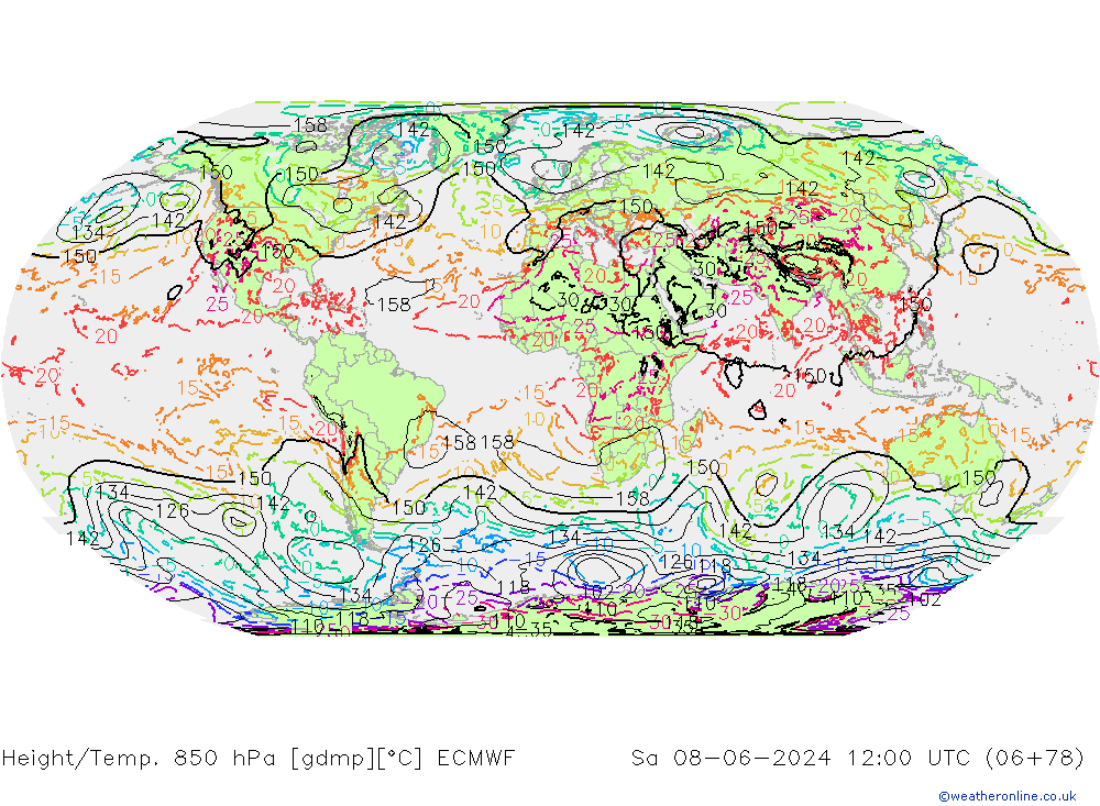 Height/Temp. 850 hPa ECMWF sab 08.06.2024 12 UTC