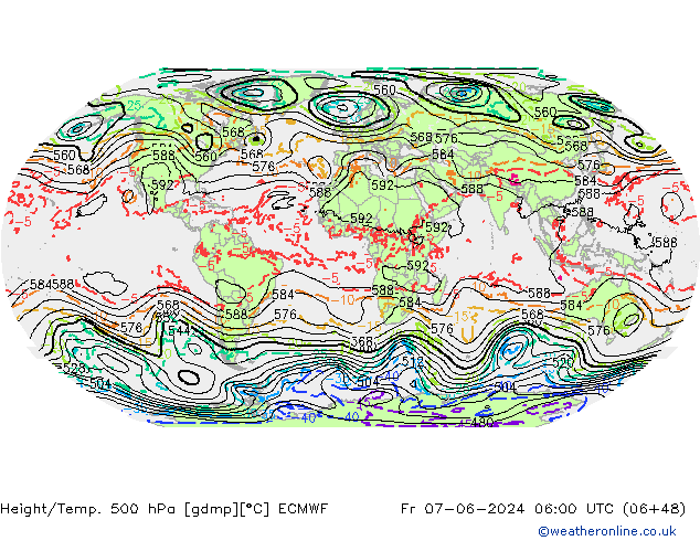 Z500/Rain (+SLP)/Z850 ECMWF ven 07.06.2024 06 UTC