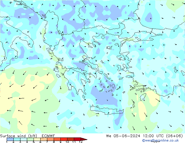 Surface wind (bft) ECMWF We 05.06.2024 12 UTC