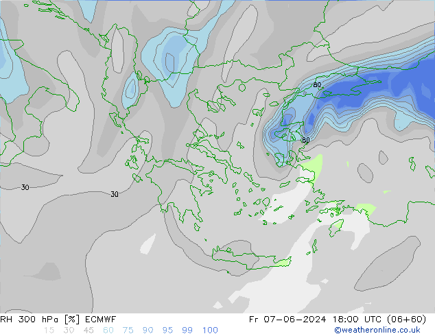 RH 300 hPa ECMWF Pá 07.06.2024 18 UTC