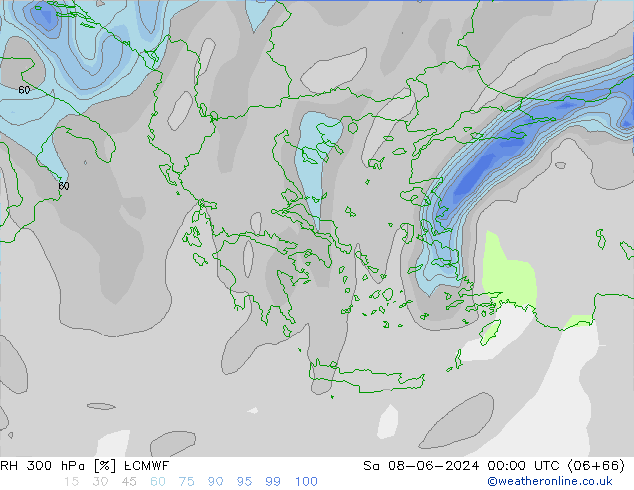 RH 300 гПа ECMWF сб 08.06.2024 00 UTC