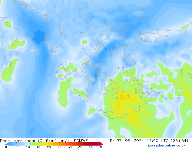 Deep layer shear (0-6km) ECMWF pt. 07.06.2024 12 UTC