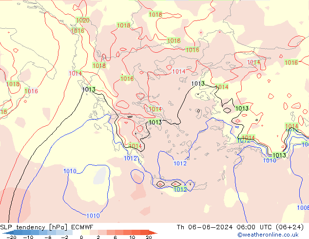 SLP tendency ECMWF Th 06.06.2024 06 UTC