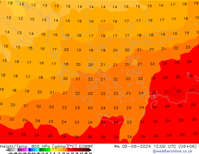 Z500/Rain (+SLP)/Z850 ECMWF Qua 05.06.2024 12 UTC