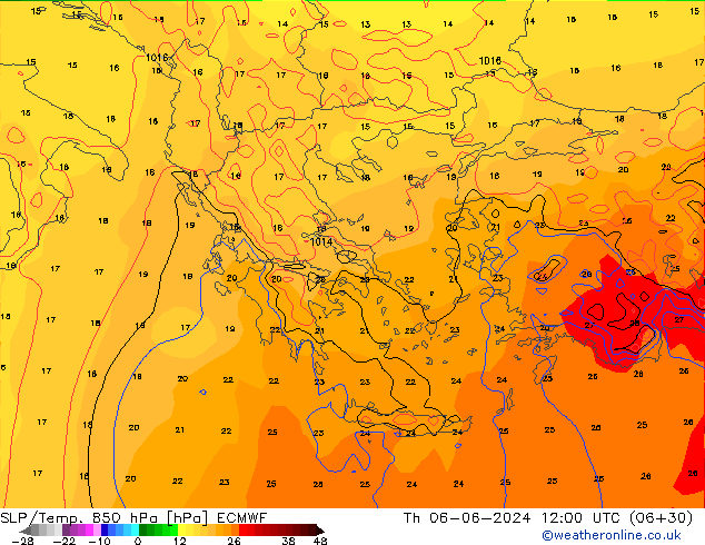 SLP/Temp. 850 hPa ECMWF  06.06.2024 12 UTC