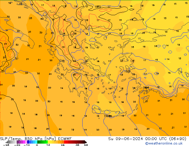 SLP/Temp. 850 гПа ECMWF Вс 09.06.2024 00 UTC