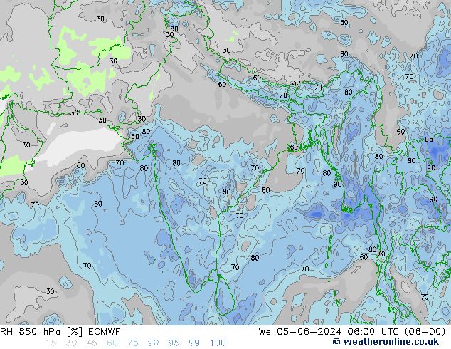 RH 850 hPa ECMWF We 05.06.2024 06 UTC