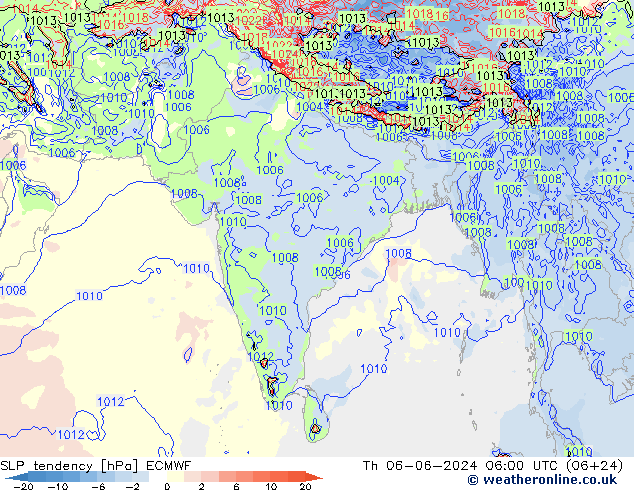 SLP tendency ECMWF Th 06.06.2024 06 UTC