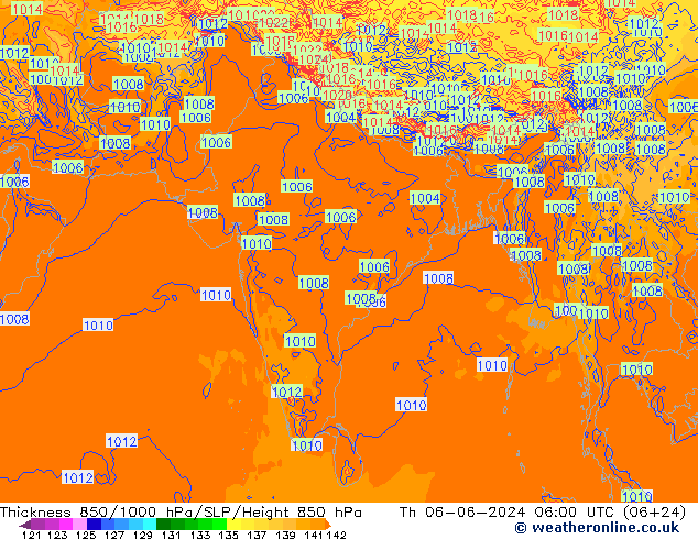 Thck 850-1000 hPa ECMWF Th 06.06.2024 06 UTC