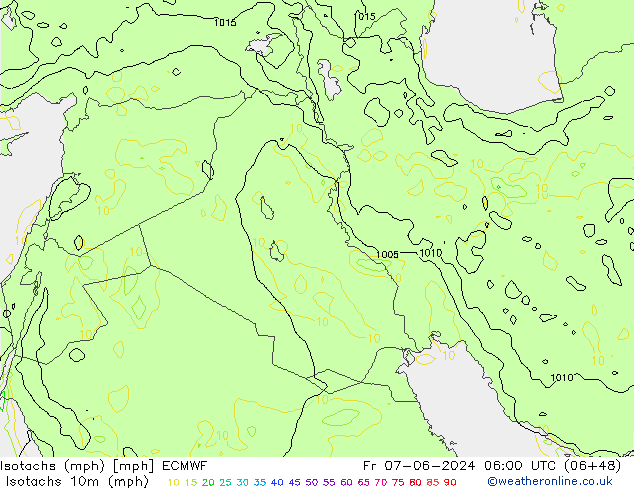 Isotachs (mph) ECMWF пт 07.06.2024 06 UTC