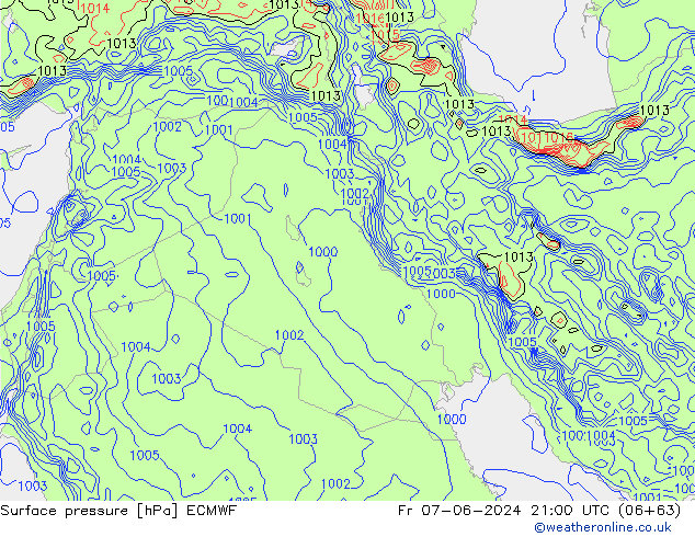 Yer basıncı ECMWF Cu 07.06.2024 21 UTC