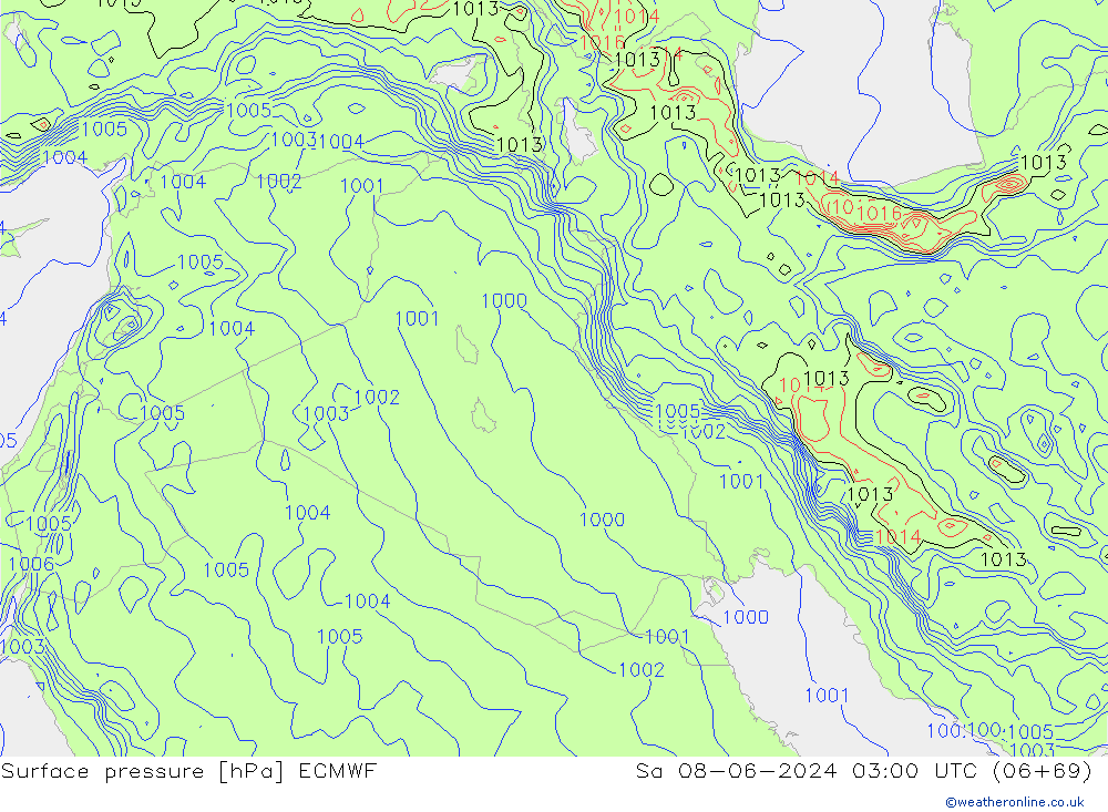 Presión superficial ECMWF sáb 08.06.2024 03 UTC