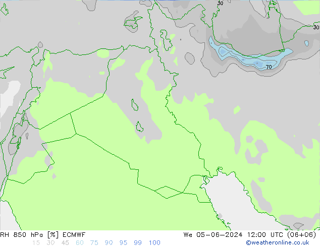 Humidité rel. 850 hPa ECMWF mer 05.06.2024 12 UTC