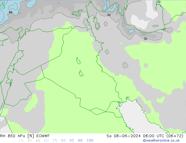Humidité rel. 850 hPa ECMWF sam 08.06.2024 06 UTC