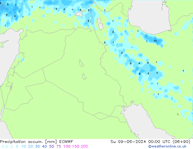 Toplam Yağış ECMWF Paz 09.06.2024 00 UTC