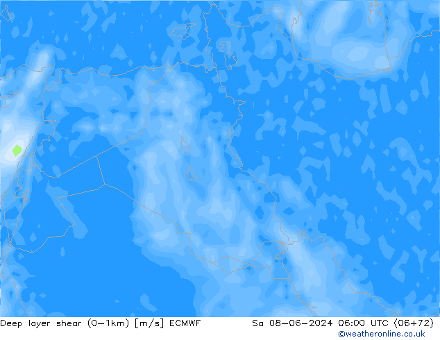 Deep layer shear (0-1km) ECMWF Sa 08.06.2024 06 UTC