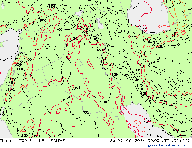 Theta-e 700hPa ECMWF dom 09.06.2024 00 UTC