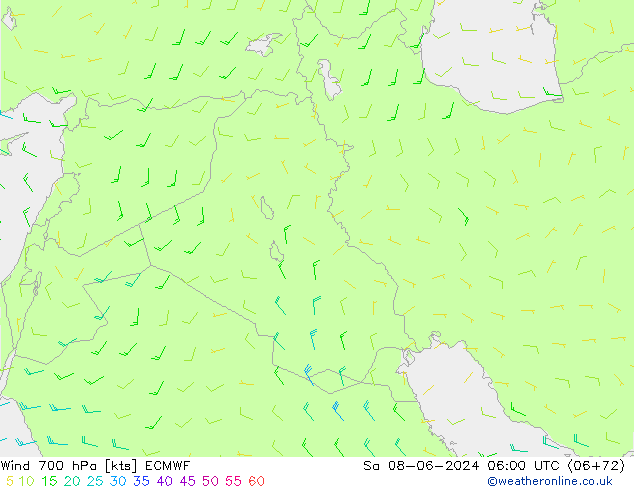 Wind 700 hPa ECMWF Sa 08.06.2024 06 UTC