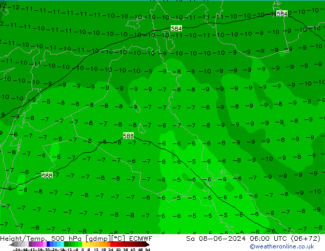 Height/Temp. 500 гПа ECMWF сб 08.06.2024 06 UTC