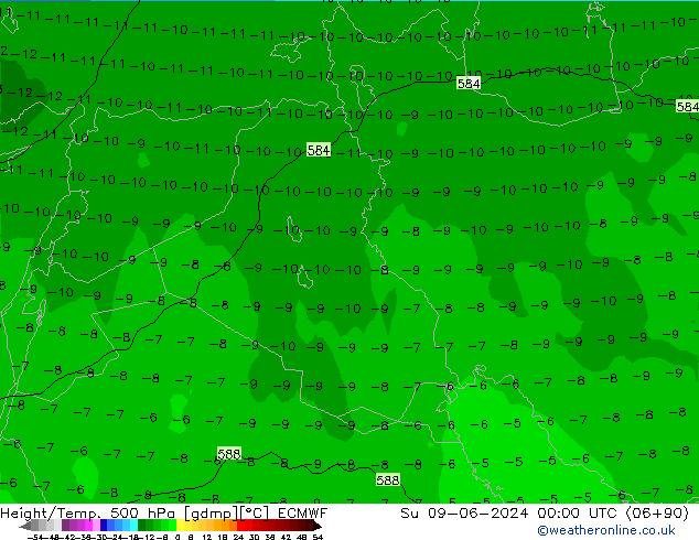 Z500/Rain (+SLP)/Z850 ECMWF dom 09.06.2024 00 UTC