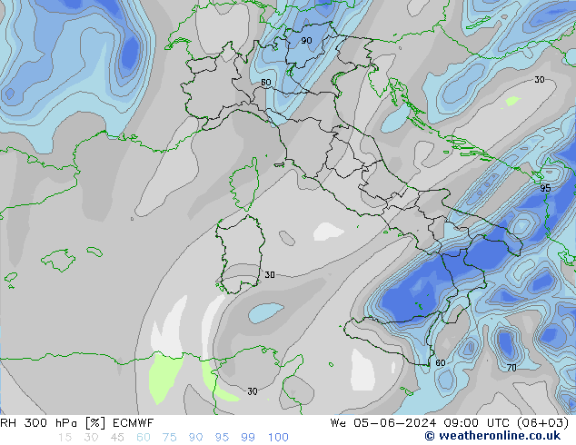 RH 300 hPa ECMWF Mi 05.06.2024 09 UTC