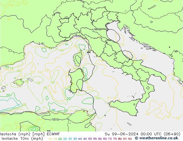 Isotachs (mph) ECMWF Su 09.06.2024 00 UTC