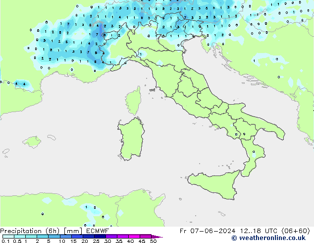 Precipitación (6h) ECMWF vie 07.06.2024 18 UTC