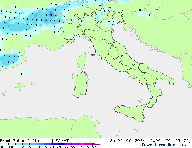 Precipitation (12h) ECMWF Sa 08.06.2024 06 UTC