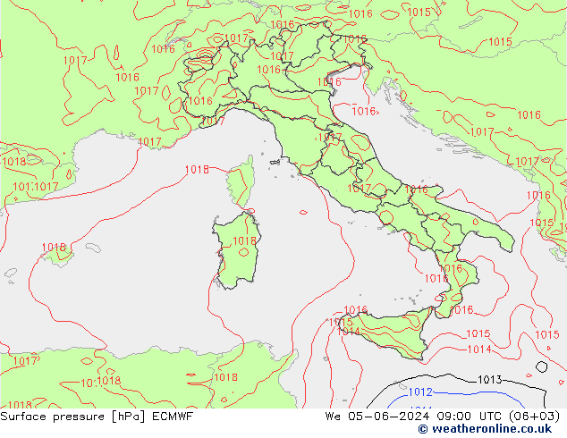 Pressione al suolo ECMWF mer 05.06.2024 09 UTC