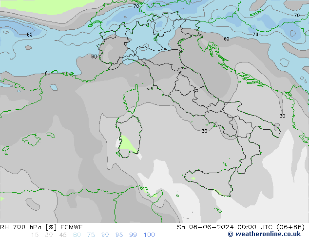 RH 700 hPa ECMWF Sa 08.06.2024 00 UTC