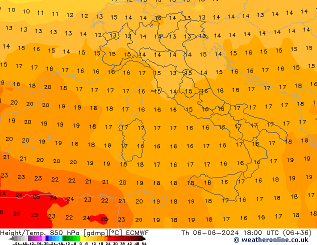 Z500/Rain (+SLP)/Z850 ECMWF czw. 06.06.2024 18 UTC