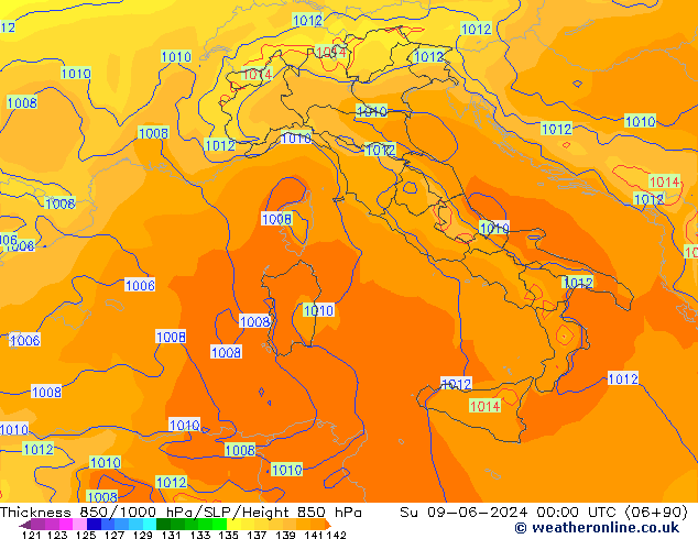 850-1000 hPa Kalınlığı ECMWF Paz 09.06.2024 00 UTC