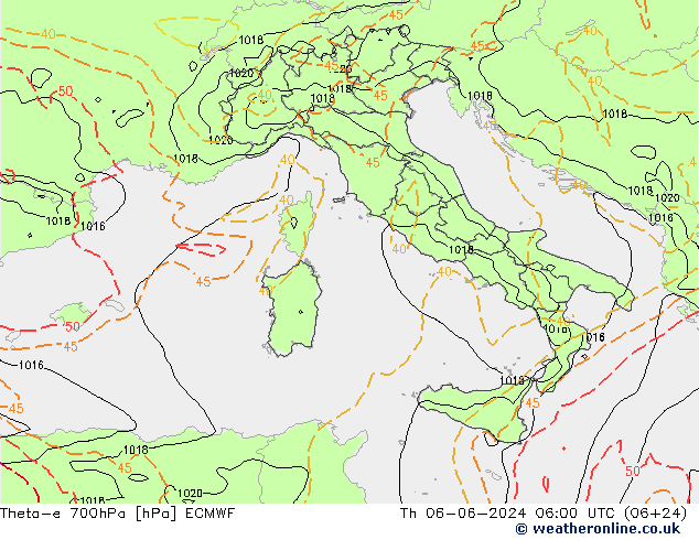 Theta-e 700hPa ECMWF jeu 06.06.2024 06 UTC